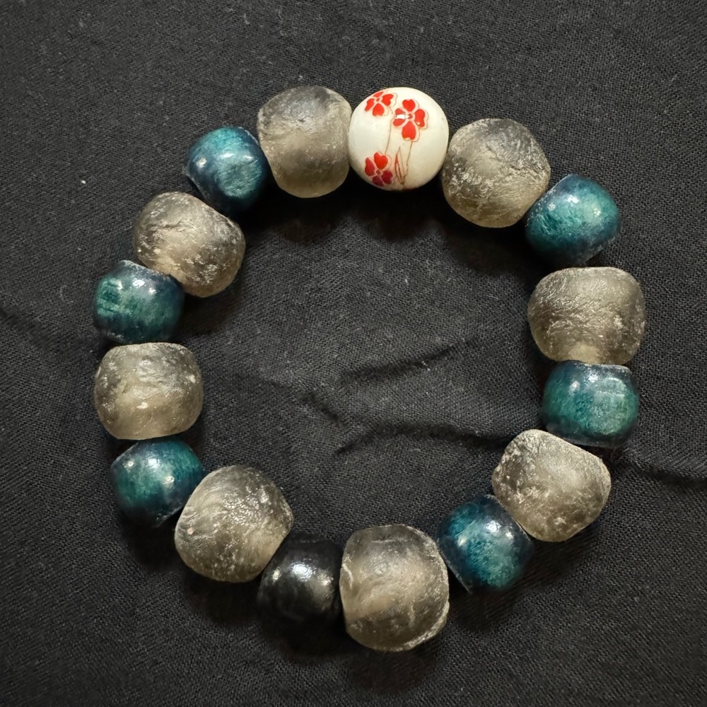 JUNGLE HIPPIE BRACELET - handmade sea glass, wood, ceramic - one of a kind